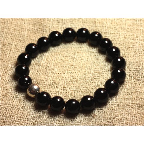 Bracelet Argent 925 et Tourmaline Noire 10mm 