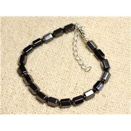 Bracelet 925 Silver and Stone - Hematite Faceted Tubes 8mm 