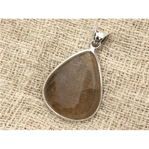 n1 - Pendentif Argent 925 et Pierre - Quartz Rutile Goutte 33x26mm 