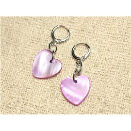 Boucles d'Oreilles Nacre Coeurs 18mm Violet Rose 