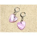 Boucles d'Oreilles Nacre Coeurs 18mm Violet Rose 