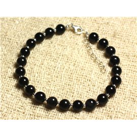 Bracelet Argent 925 et Pierre - Onyx Noir 6mm 