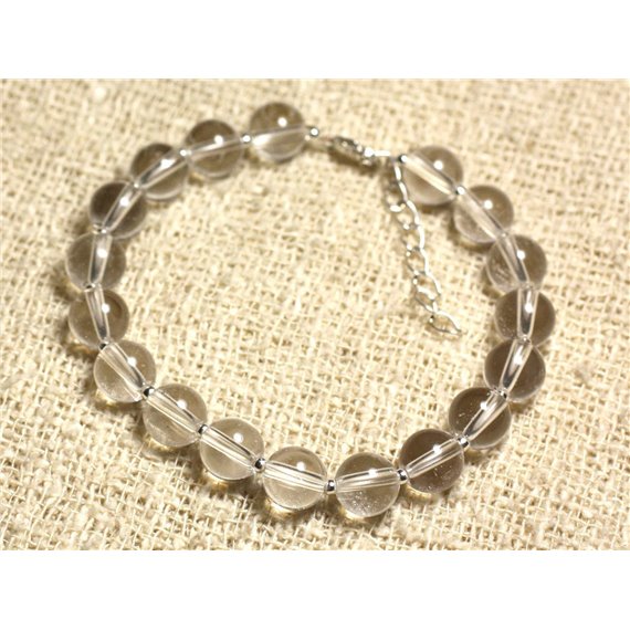 Bracelet Argent 925 et Pierre semi précieuse - Cristal Quartz 8mm