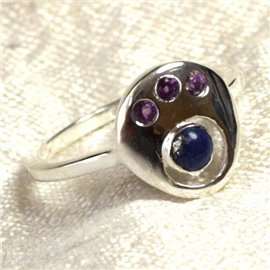 N226 - Ring Silver 925 and Stone - Lapis Lazuli and Amethyst Rounds 2-4mm 