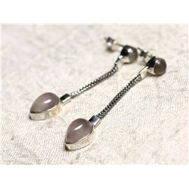 BO240 - 925 Silver and Rose Quartz Stone Dangling 45mm Chain Earrings 