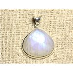N31 - Pendentif Argent 925 Pierre de Lune Arc en Ciel Goutte 27x29mm 