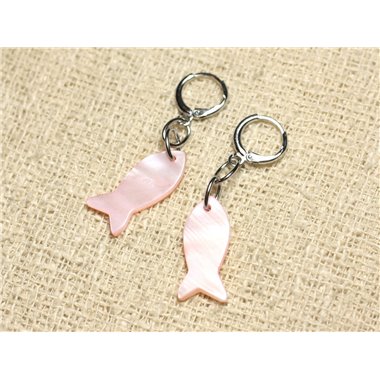 Boucles d'Oreilles Nacre Poissons 23mm Rose Saumon Pastel 