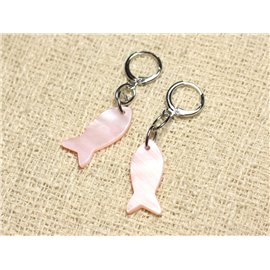 Mother of Pearl Fish Earrings 23mm Pastel Pink Salmon 