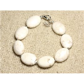 Pulsera Plata 925 y Piedra - Magnesita Ovalada 18mm 