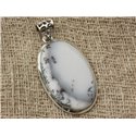 n19 - Pendentif Argent 925 et Agate Dendritique Ovale 36x23mm 