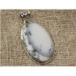 n19 - Pendentif Argent 925 et Agate Dendritique Ovale 36x23mm 