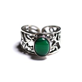 N224 - 925 Silver and Stone Ring - Green Onyx Oval 9x7mm 