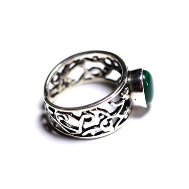 N224 - Bague Argent 925 et Pierre - Onyx vert Ovale 9x7mm 