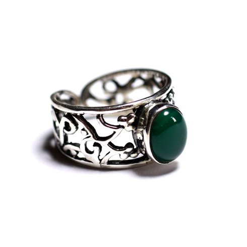 N224 - Bague Argent 925 et Pierre - Onyx vert Ovale 9x7mm