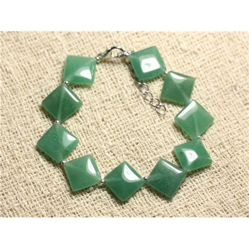 Bracelet Argent 925 et Pierre - Aventurine verte Losanges 15x12mm 