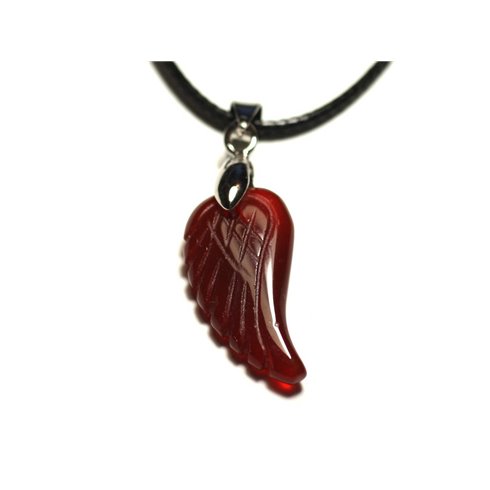 Collier Pendentif en Pierre - Aile gravée 24mm Agate rouge 