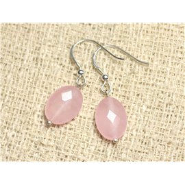 925 Silver and Stone Earrings - Light Pink Jade Faceted Oval 14mm 