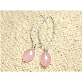 Boucles d'Oreilles Argent 925 et Pierre - Jade Rose clair Ovales Facettés 14mm 