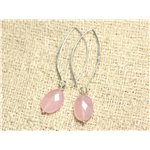 Boucles d'Oreilles Argent 925 et Pierre - Jade Rose clair Ovales Facettés 14mm 