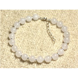 Bracelet 925 Silver and Stone - White Jade 6mm