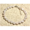 Bracelet Argent 925 et Pierre - Jade Blanche 6mm
