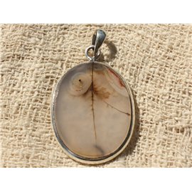 N8 - 925 Silver Pendant and Stone - Dendritic Quartz Oval 40x26mm 