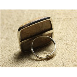 Bague Argent 925 et Pierre Taille Réglable - Corail Fossile Rectangle 31x28mm  Bague Argent 925 et Pierre Taille Réglable - Corail Fossile Rectangle 31x28mm
