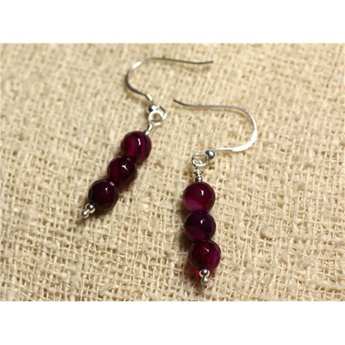 Boucles d'Oreilles Argent 925 - Agate Violet Rose Facettée 6mm 