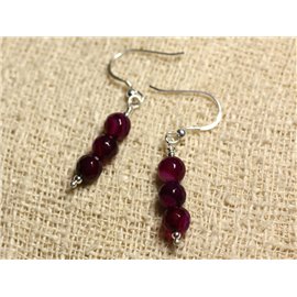 925 Silver Earrings - Faceted Pink Purple Agate 6mm 