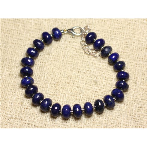 Bracelet Argent 925 et Pierre - Lapis Lazuli Rondelles 8mm 