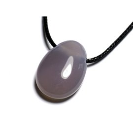 Semi precious stone pendant necklace - gray agate drop 25mm 