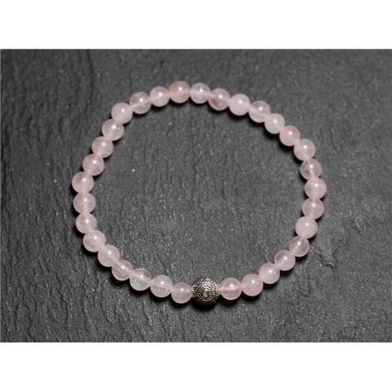 Bracelet Pierre semi précieuse Quartz Rose 4mm et Perle argentée 