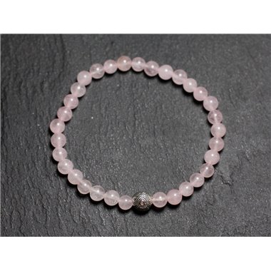Bracelet Pierre semi précieuse Quartz Rose 4mm et Perle argentée 