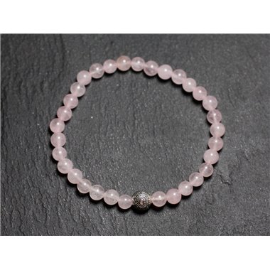 Bracelet Pierre semi précieuse Quartz Rose 4mm et Perle argentée 