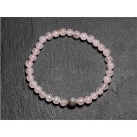 Pulsera de piedras semipreciosas Cuarzo Rosa 4mm y perla plateada 