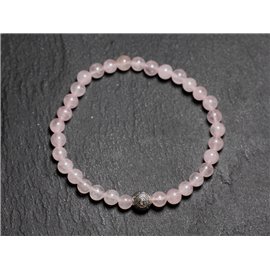 Semi precious stone bracelet Rose Quartz 4mm and silver pearl 