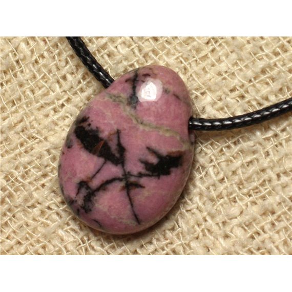 Collier Pendentif en Pierre - Rhodonite Goutte 25mm