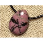 Collier Pendentif en Pierre - Rhodonite Goutte 25mm