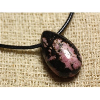 Collier Pendentif en Pierre - Rhodonite Goutte 25mm