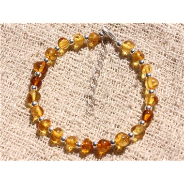 Bracelet Argent 925 et Ambre Baltique Miel 5-6mm