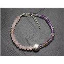 Bracelet Argent 925 et Pierres - Amétrine et Quartz Rose Rondelles Facettées 3-6mm 