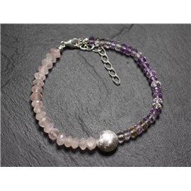 Bracciale Argento 925 e Pietre - Rondelle Sfaccettate Ametrino e Quarzo Rosa 3-6mm 