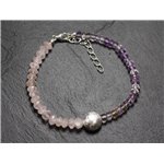 Bracelet Argent 925 et Pierres - Amétrine et Quartz Rose Rondelles Facettées 3-6mm 