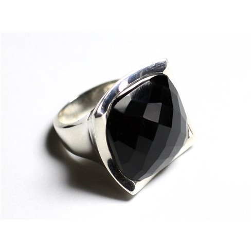 N222 - Bague Argent 925 Onyx Noir Facetté Carré 20mm 