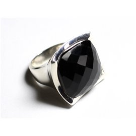 N222 - 20 mm quadratischer facettierter schwarzer Onyx 925 Silberring 