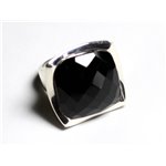 N222 - Bague Argent 925 Onyx Noir Facetté Carré 20mm 