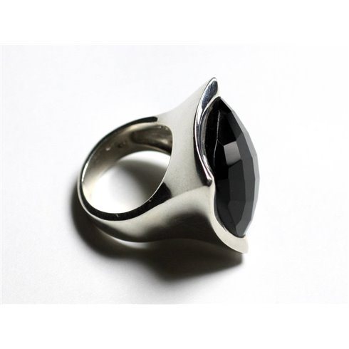 N222 - Bague Argent 925 Onyx Noir Facetté Carré 20mm