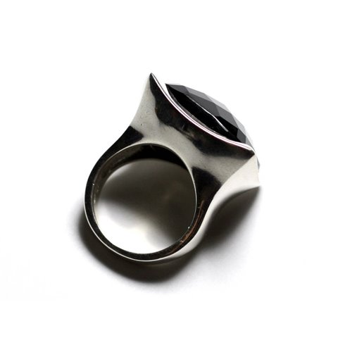 N222 - Bague Argent 925 Onyx Noir Facetté Carré 20mm