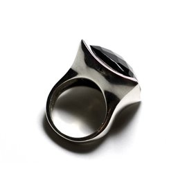 N222 - Bague Argent 925 Onyx Noir Facetté Carré 20mm  N222 - Bague Argent 925 Onyx Noir Facetté Carré 20mm