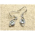 BO230 - Boucles d'Oreilles Argent 925 et Pierre - Losanges 18mm Topaze Bleue 